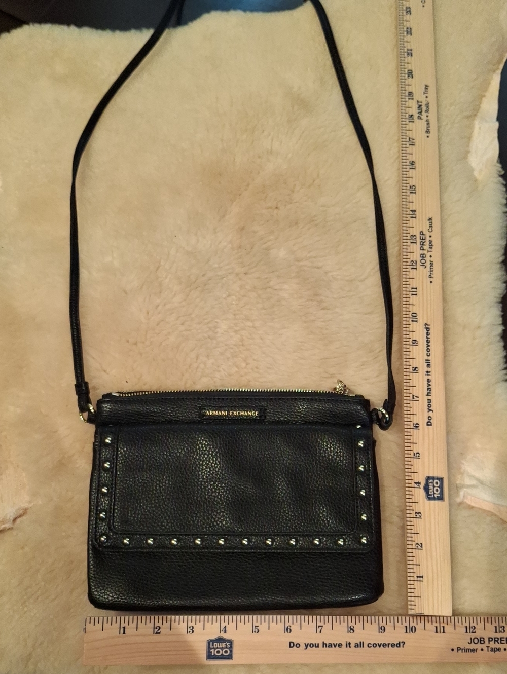 Armani Exchange Black Pebble Leather Crossbody with Stud Detail